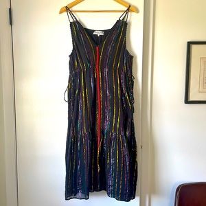 Apiece Apart Black Cotton Dress with Lurex Stripes Size 2